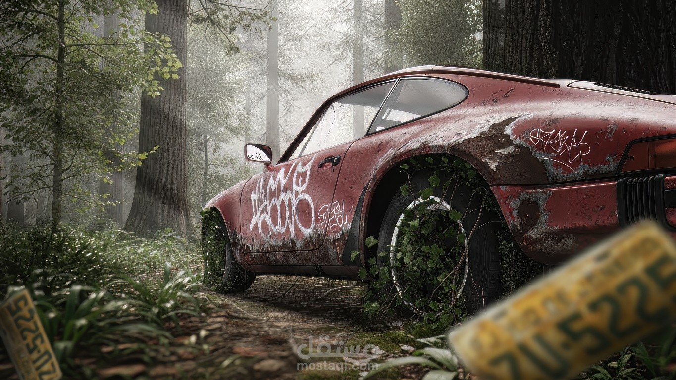 "1970 Porsche Photo Manipulation – Realistic Creative Composition"
