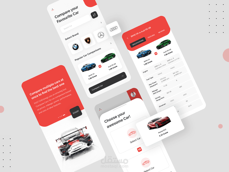 تصميم واجه مستخدم لتطبيق شراء سيارات