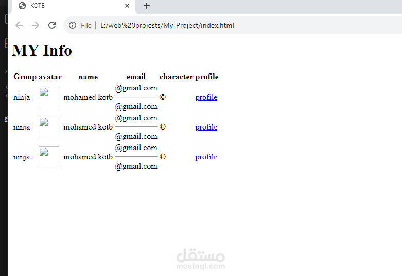 جدول باستخدام HTML | مستقل