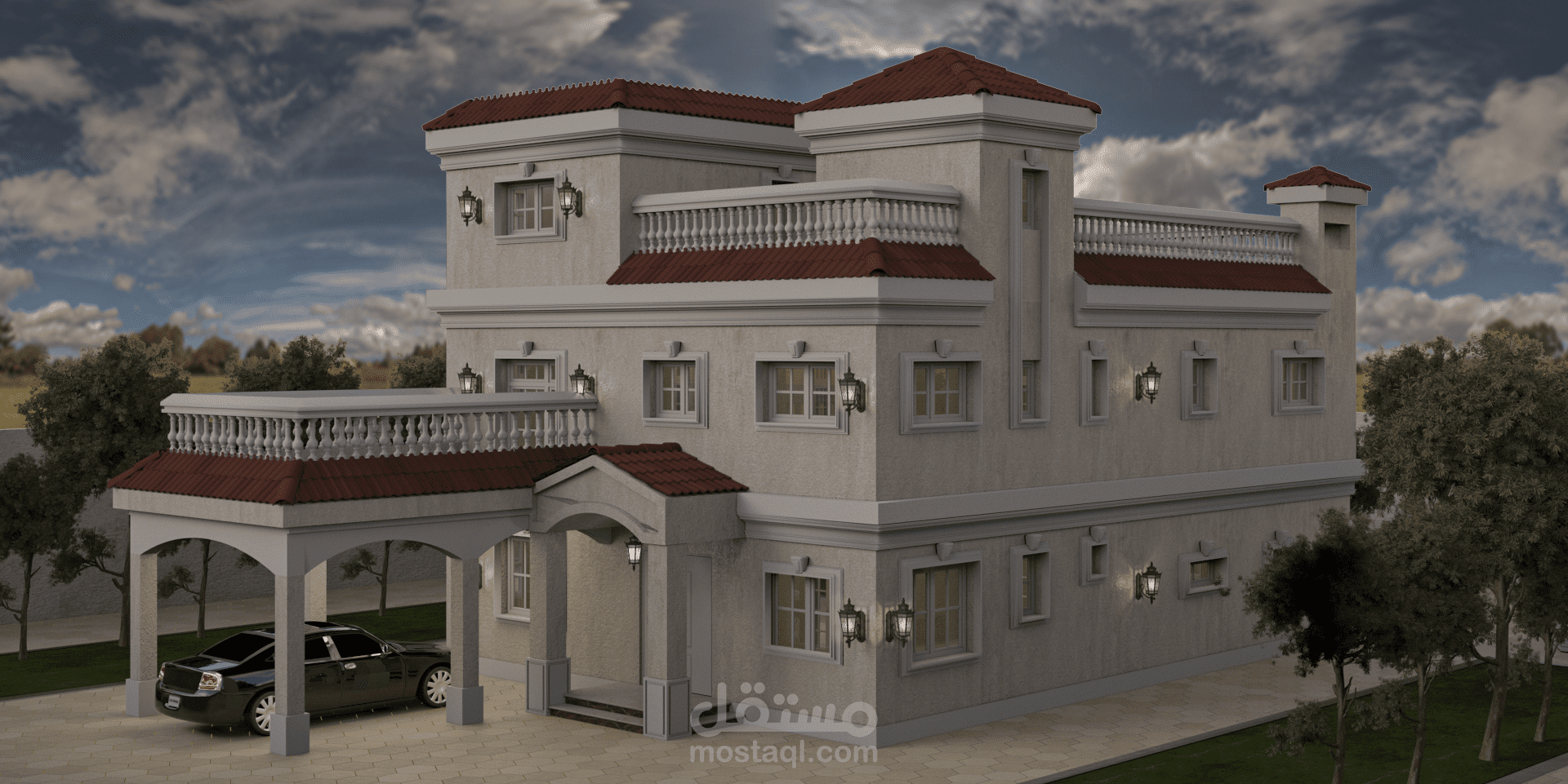 تطبيق ورشة تصميم واجهات خارجية لمبنى فلة سكنية