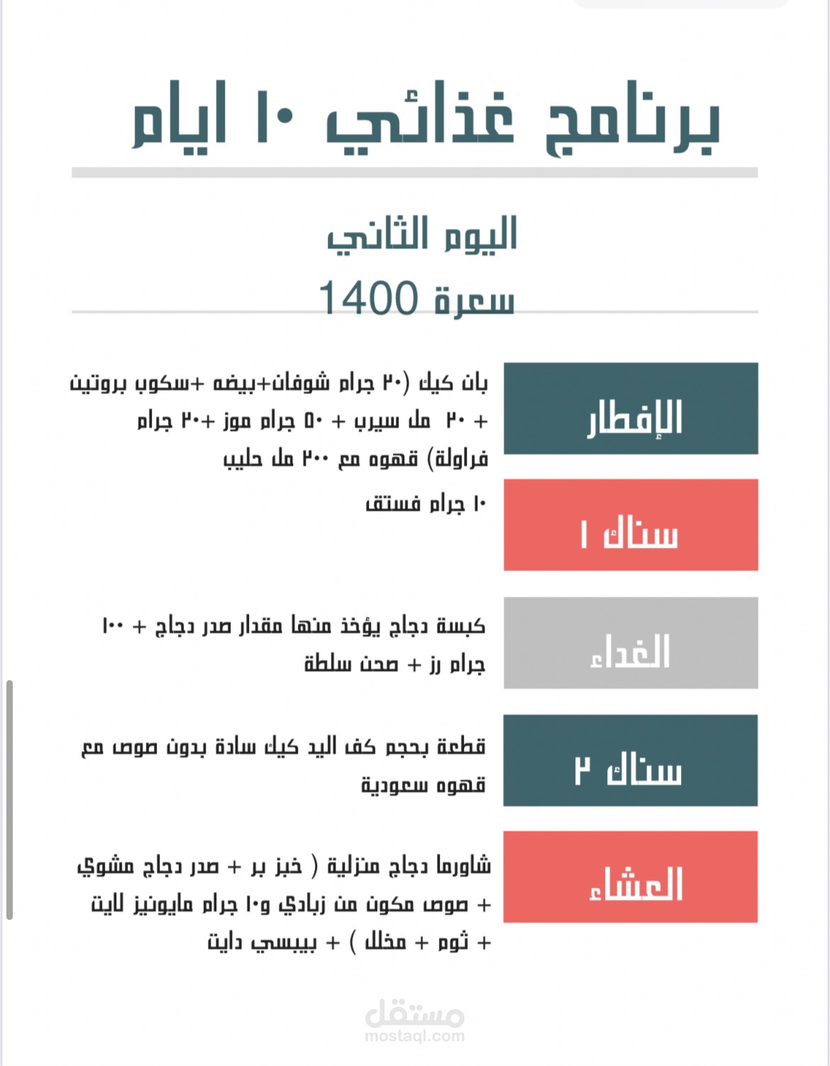 برنامج غذائي ١٤٠٠ سعره