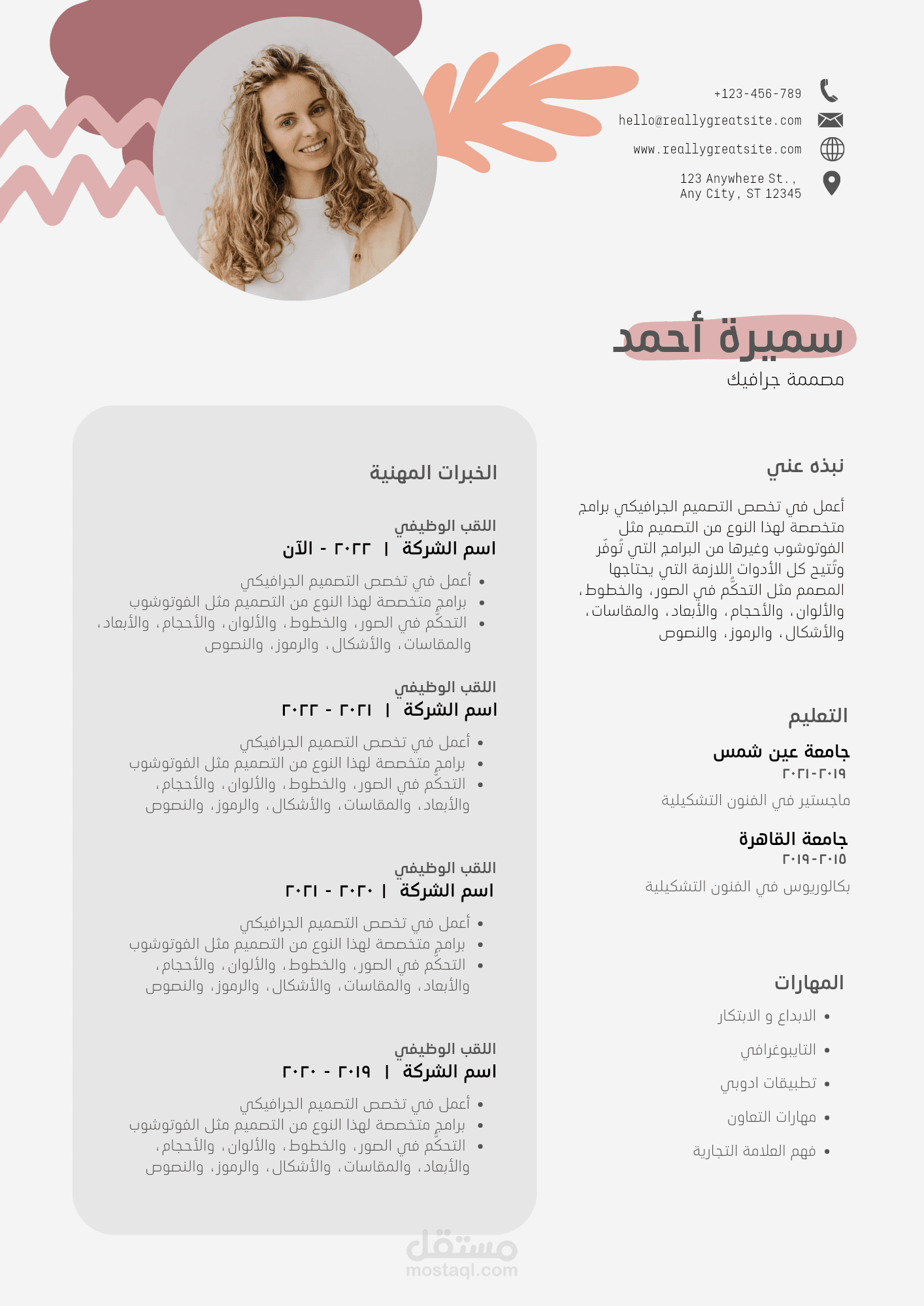 نموذج عن تصميم CV