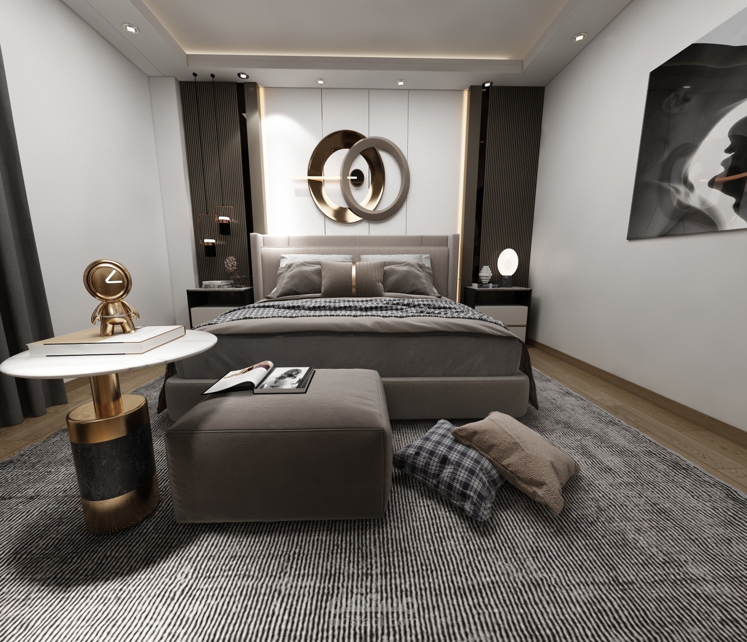 تصميم داخلي لغرفه نوم ماستر ملحقه بها غرفه ملابس