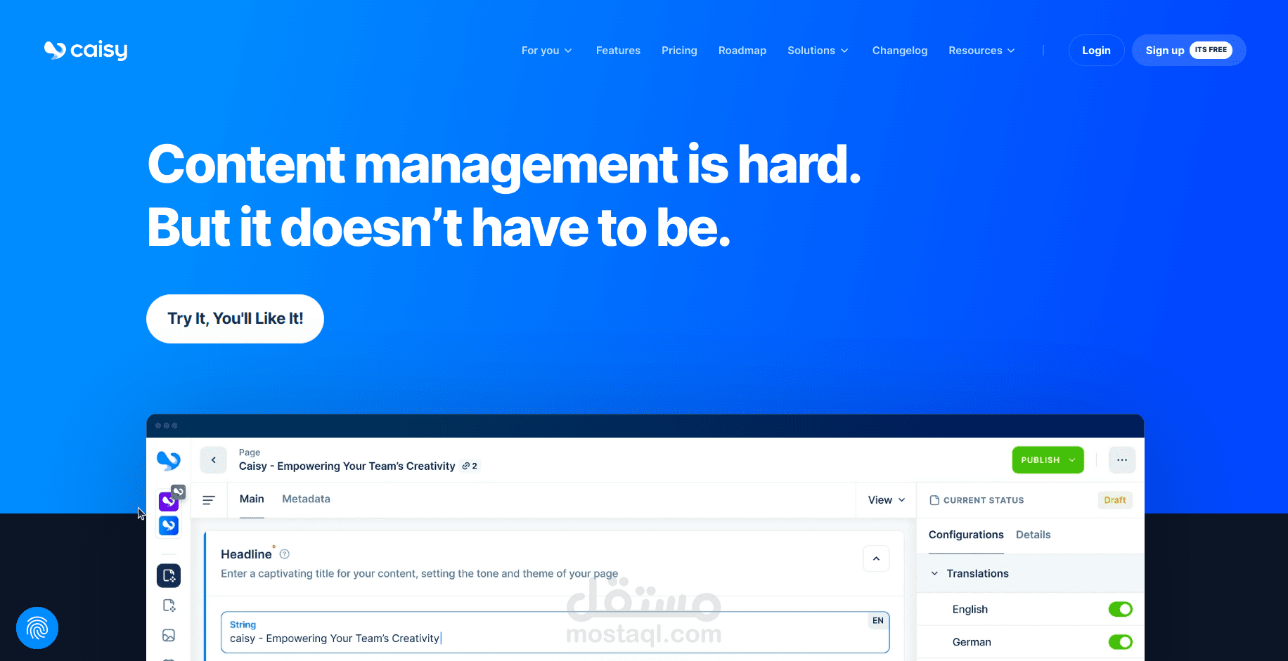 Caisy Landing page