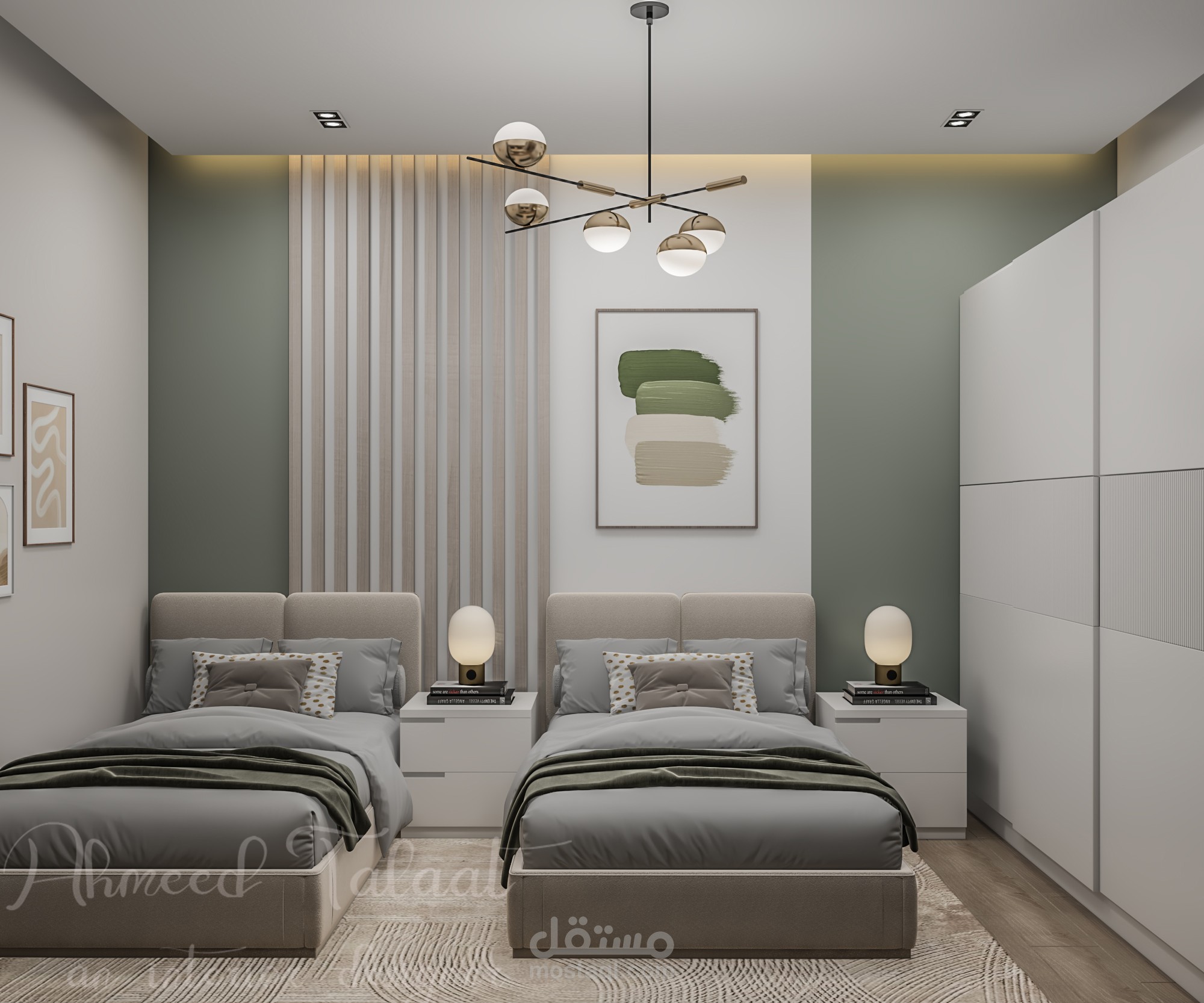 تصميم داخلى 3d  لغرفة شباب وغرفة نوم