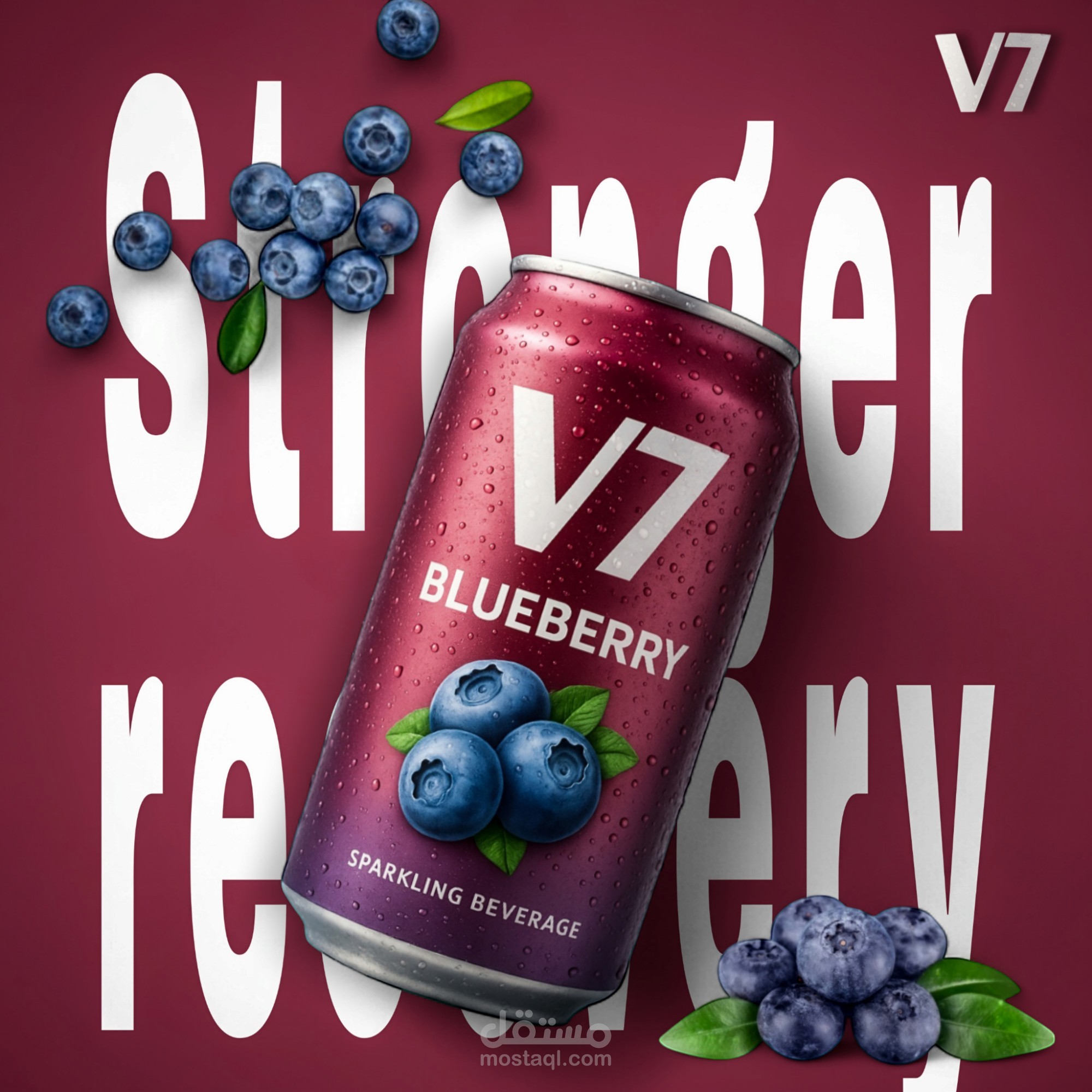 تصميم إعلان مشروب غازي بنكهة Blueberry – نمط عصري ومشبع بالألوان