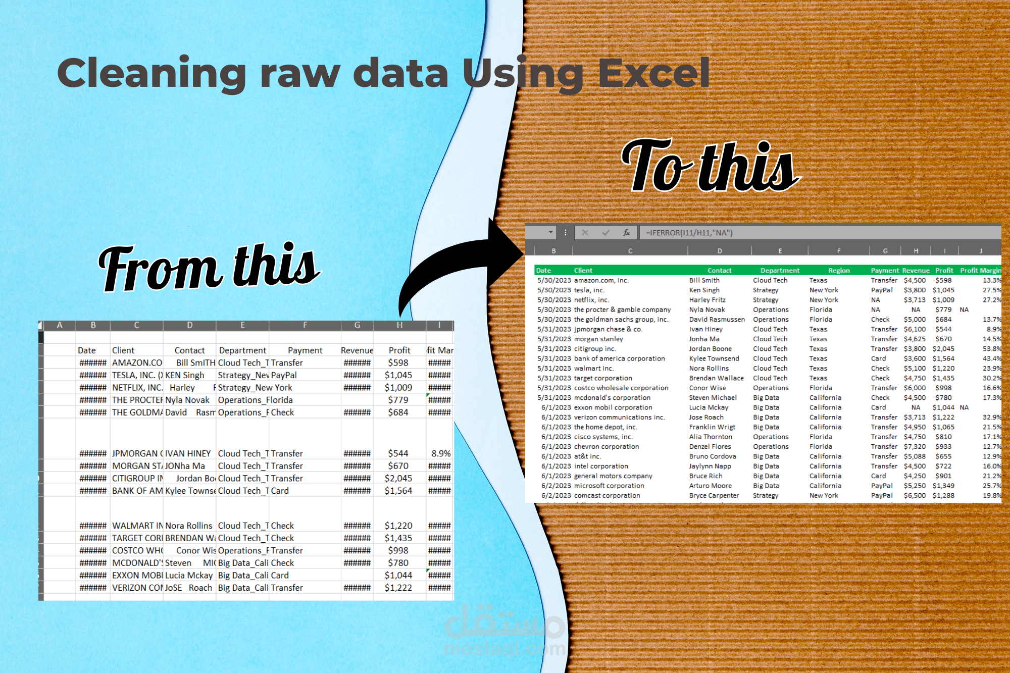 تنظيف البيانات باستخدام صيغ إكسيل