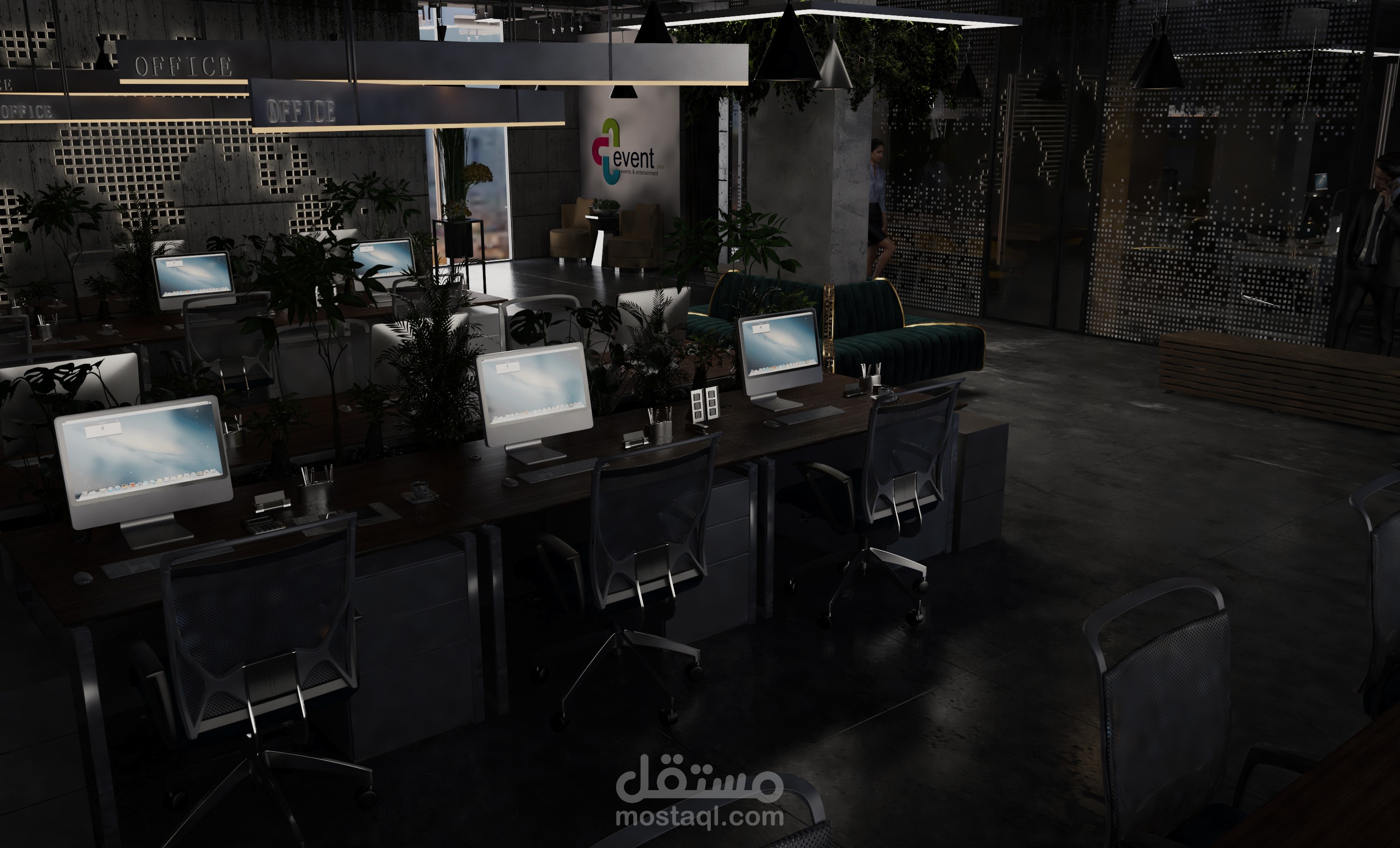 تصميم مكاتب ادارية مع صالة عمل للموظفين