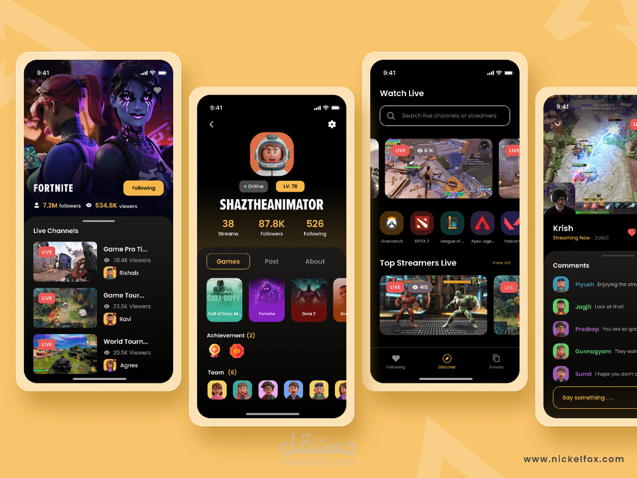تطبيق بث مباشر لألعاب الفيديو تم تطويره بـ Flutter