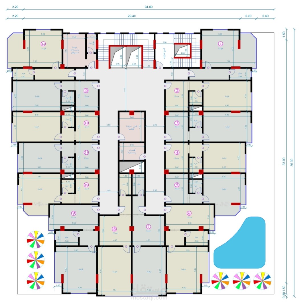 تصميم المساقط المعمارية لفندق سكني