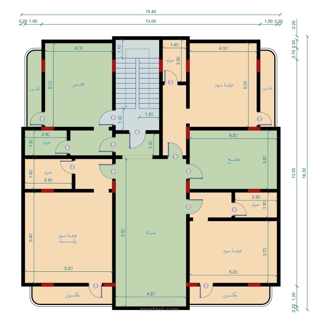 تصميم المساقط المعمارية لمبنى سكني