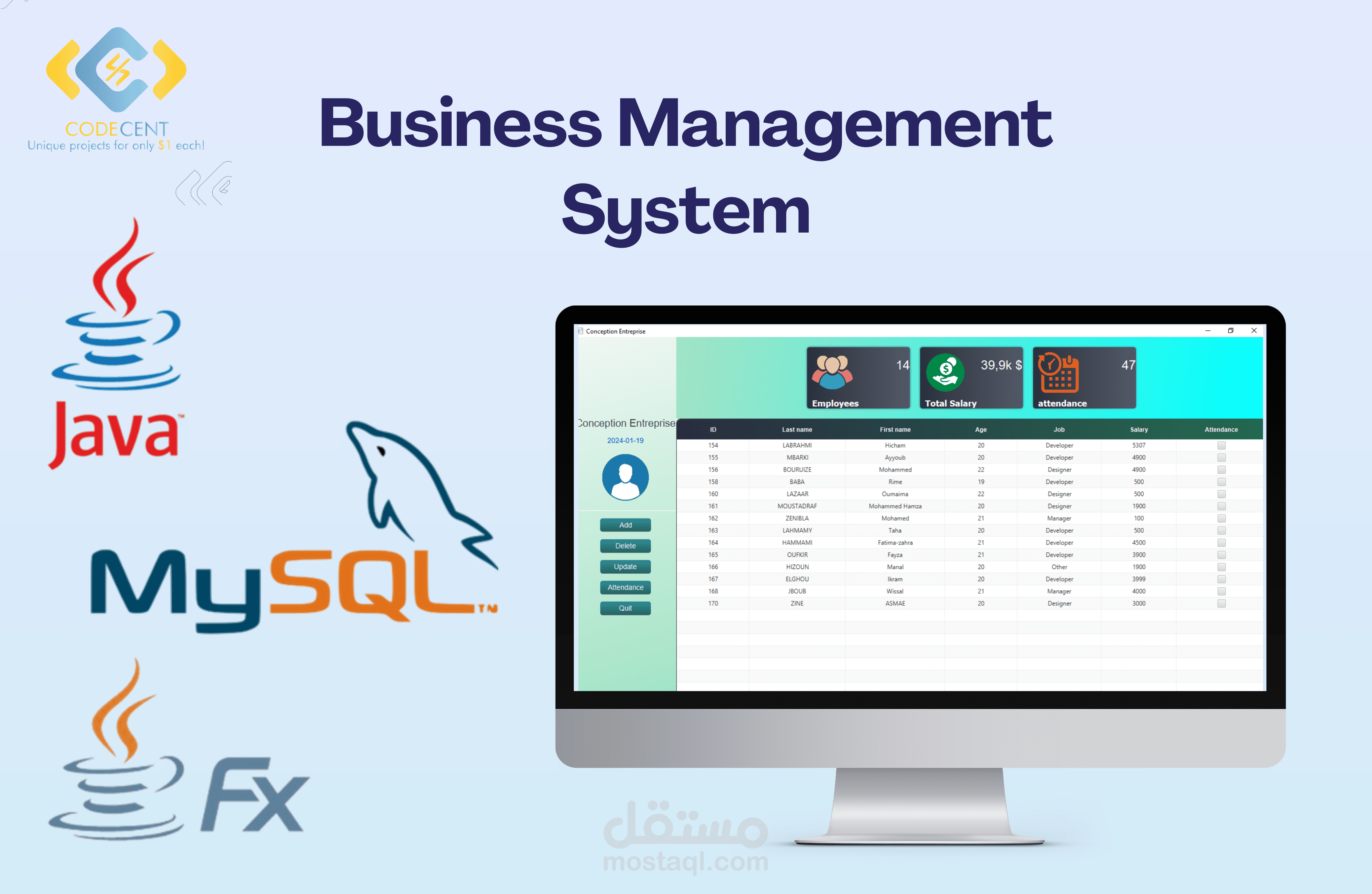 نظام إدارة الموظفين مع ضبط الغياب - Business management system