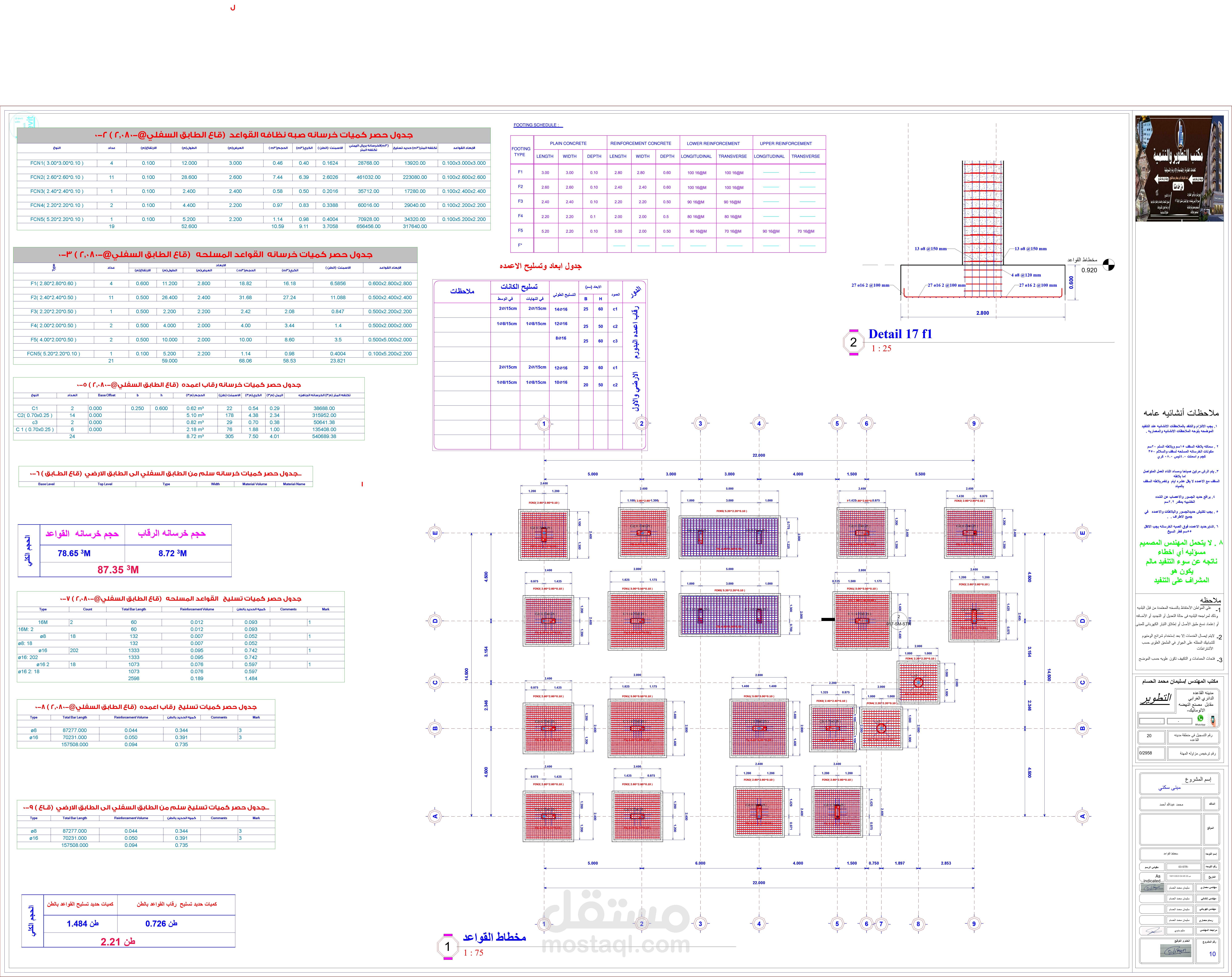 حساب كميات الخرسانه المسلحه للمبناء وحساب كميه تسليح الحديد وعمل شوب