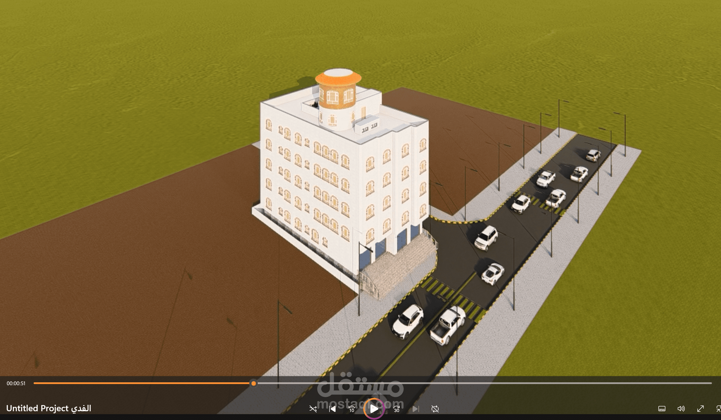 فديؤ لمجسم عماره  اربعه أدورمع ملحق وطرمانه دائريه  مع دور أرضي وبدروم عبده محمد نعمان نهاري باللميون