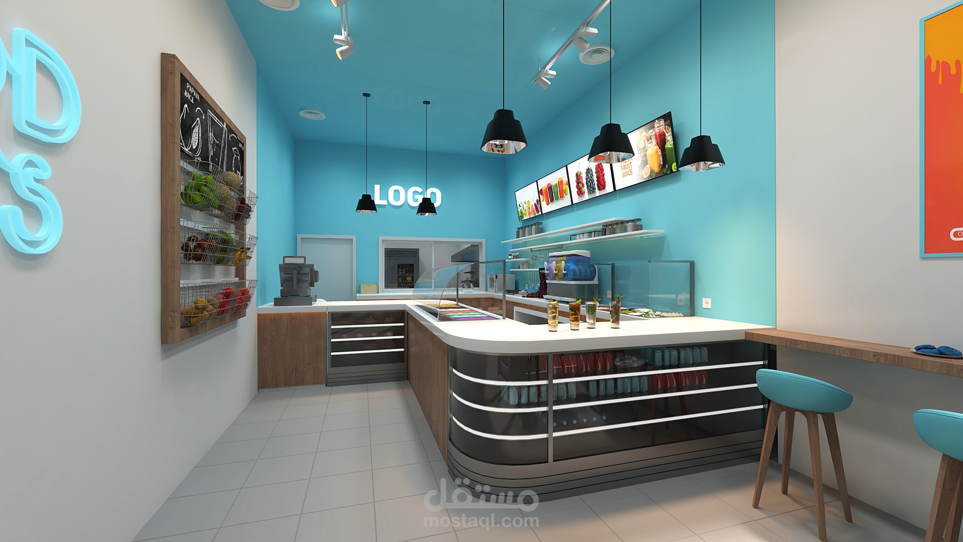 محل عصائر طازجة بتصميم حديث وعصري