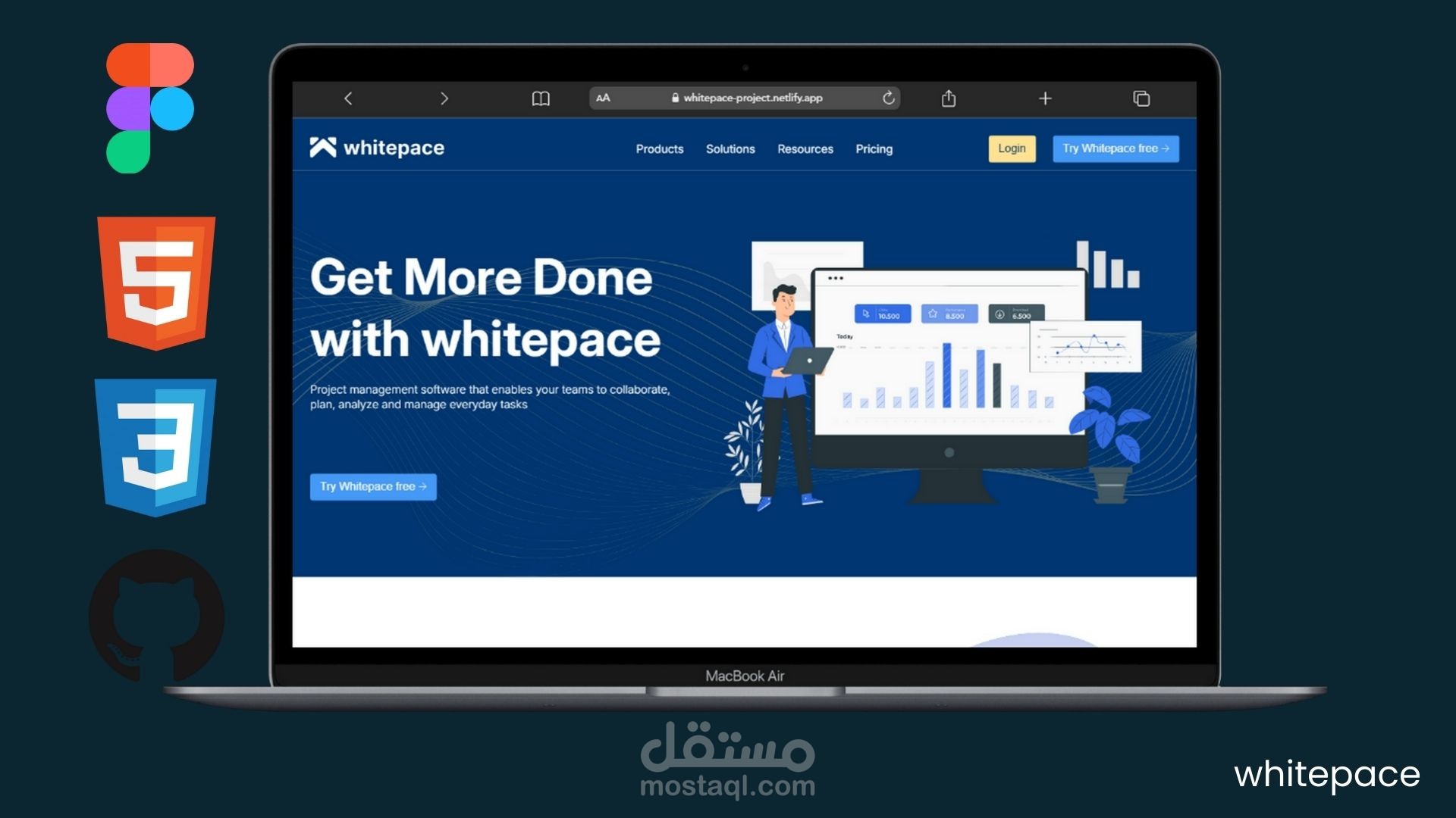 Landing Page - Whitepace احترافية لمنصة إدارة مشاريع
