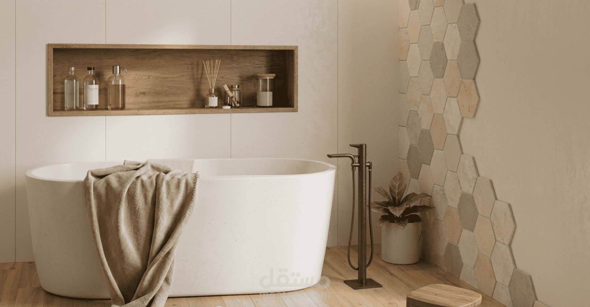 تصميم حمام ضيوف (Minimalist) مع التفاصيل التنفيذية