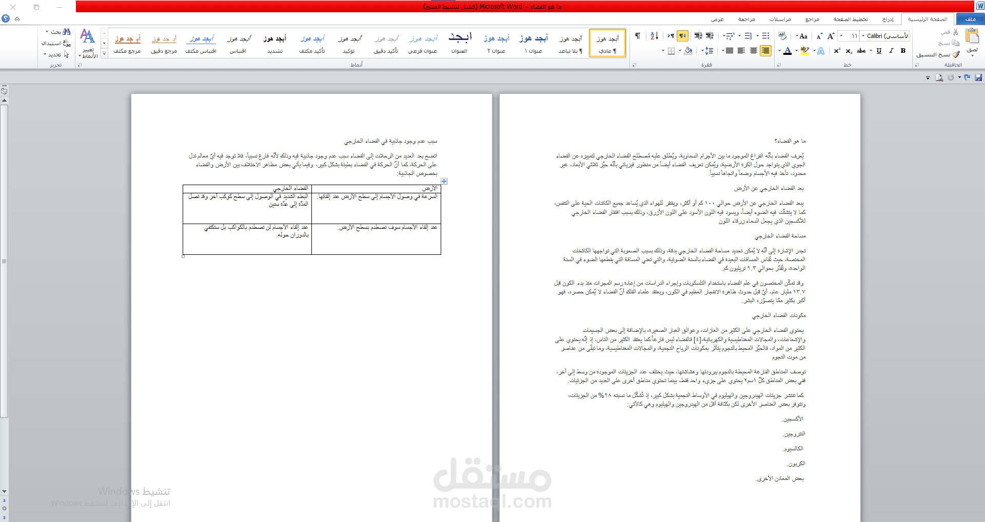 مقالة ماهو الفضاء