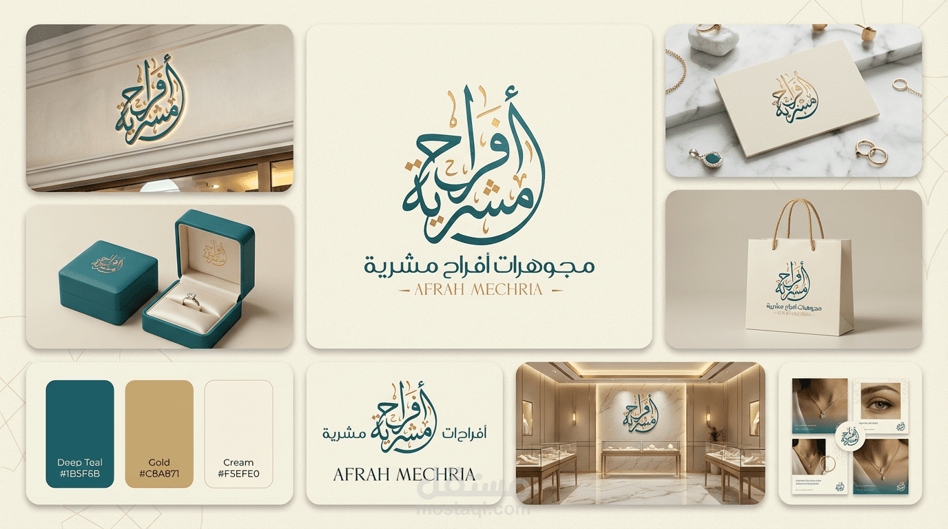 تصميم شعار (لوجو) احترافي لمجوهرات "أفراح مشرية" - خط عربي بلمسة فاخرة