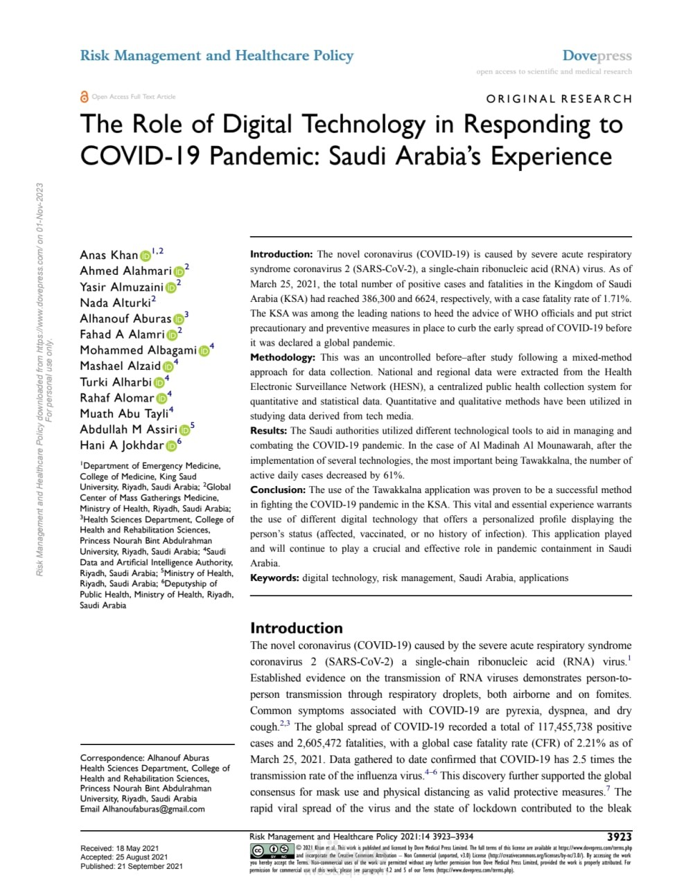 The Role of Digital Technology in Responding to COVID-19 Pandemic