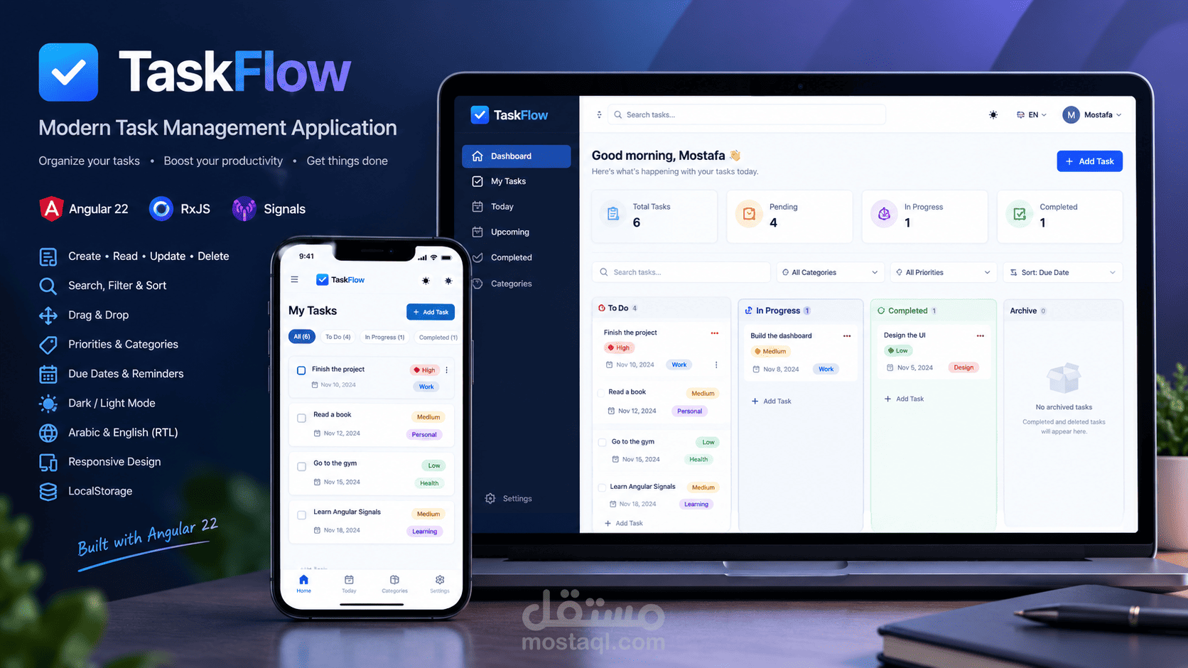 TaskFlow | تطبيق متكامل لإدارة المهام باستخدام Angular 22