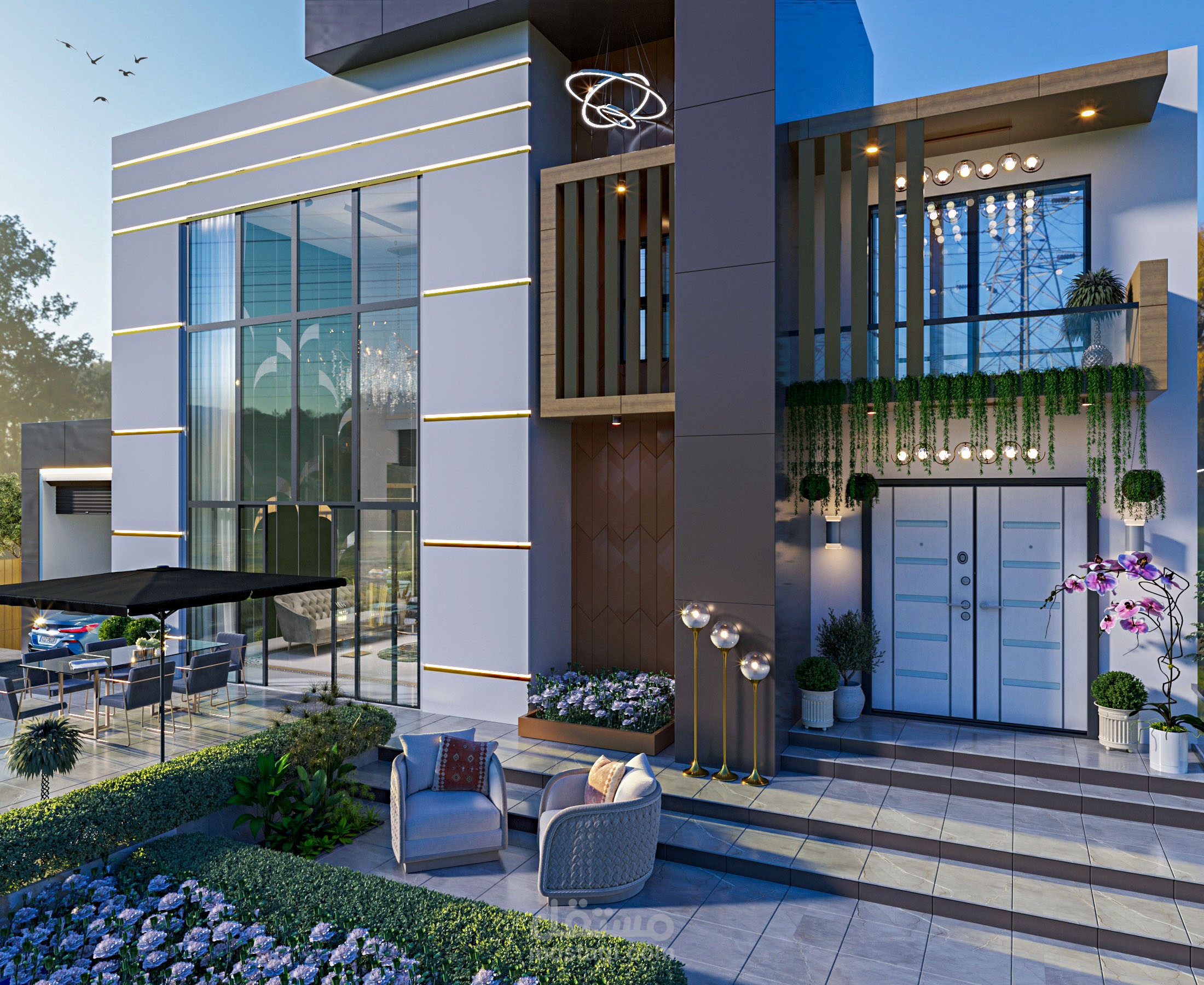 تصميم معماري لواجهات فيلا على الطراز الحديث