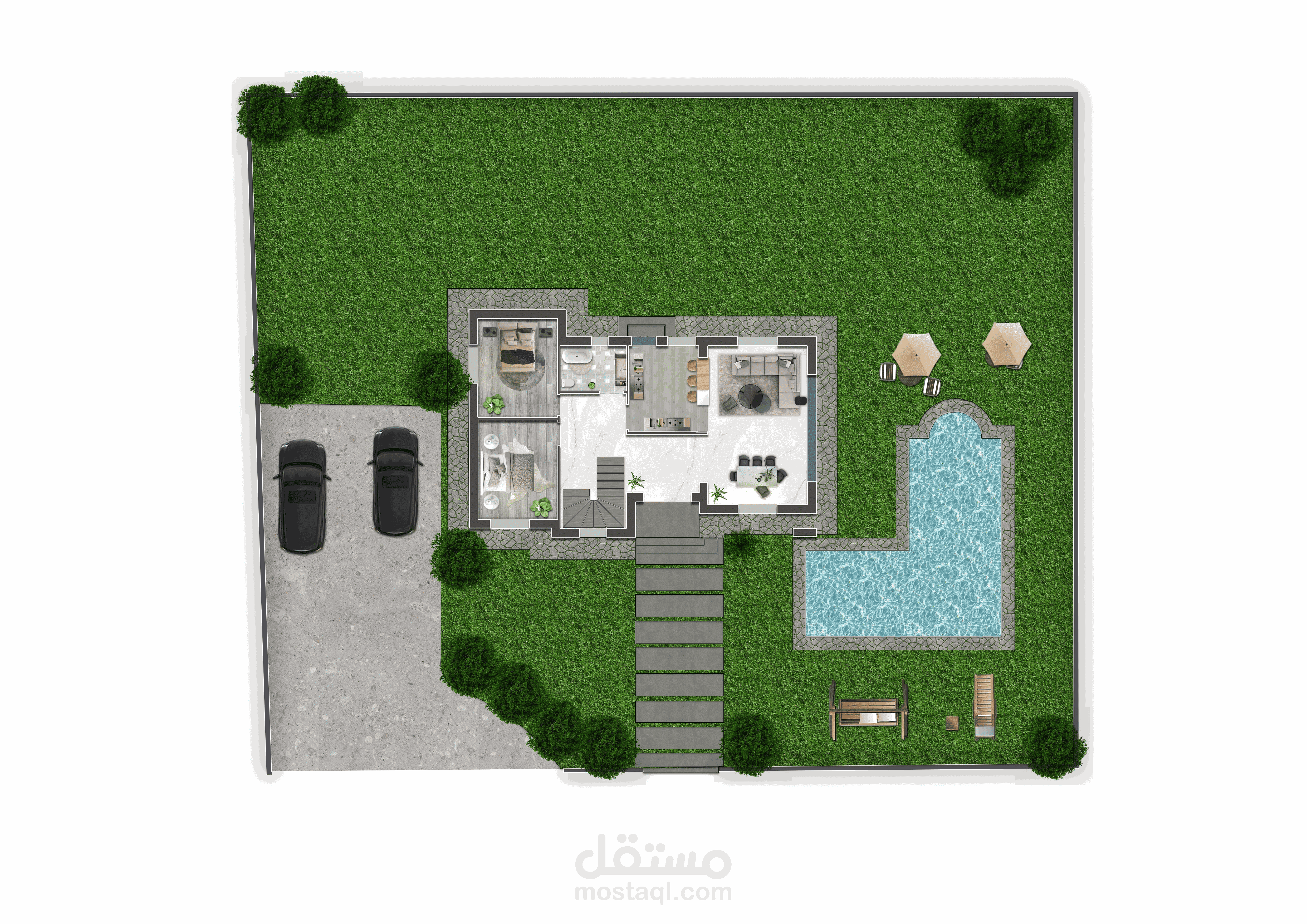 تصميم داخلي فيلا باستعمال الفوتوشوب