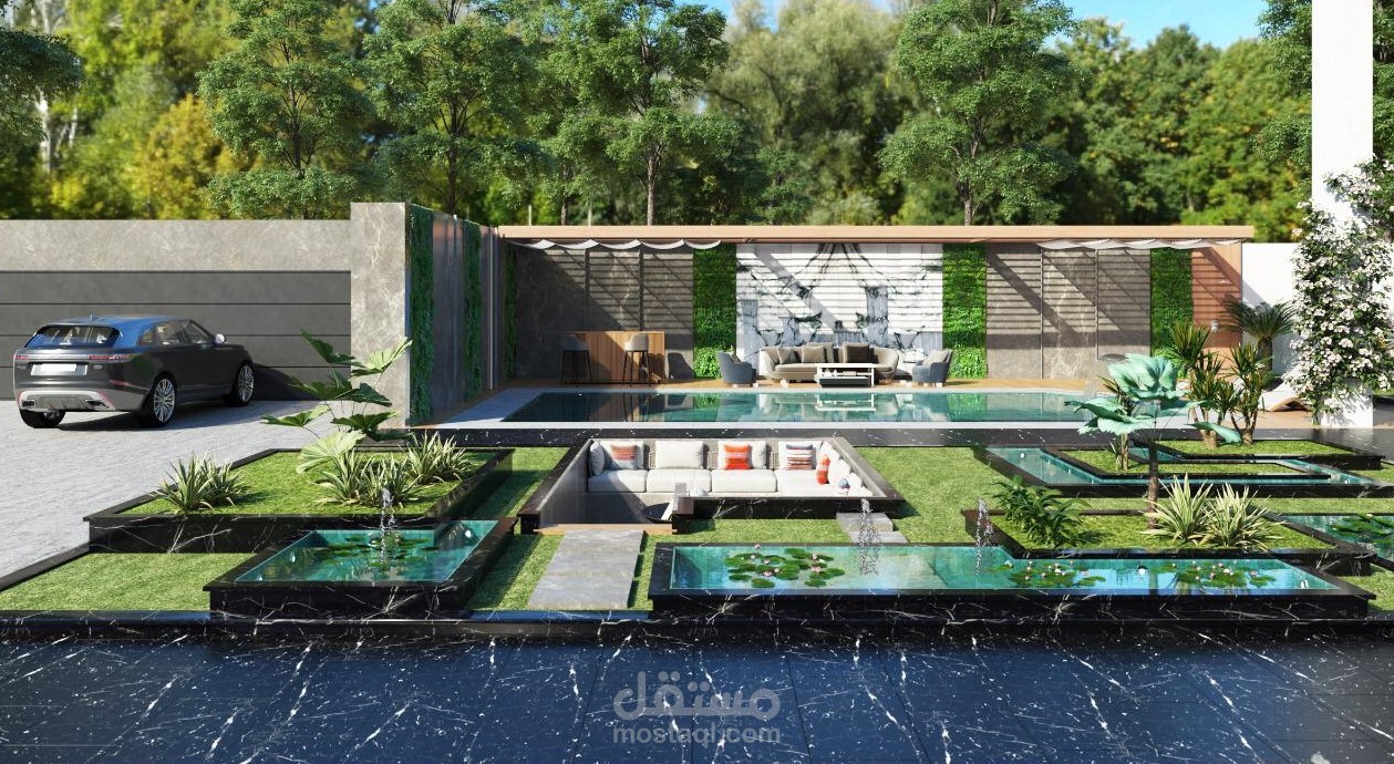 تصميم عصري خارجي لفناء فيلا