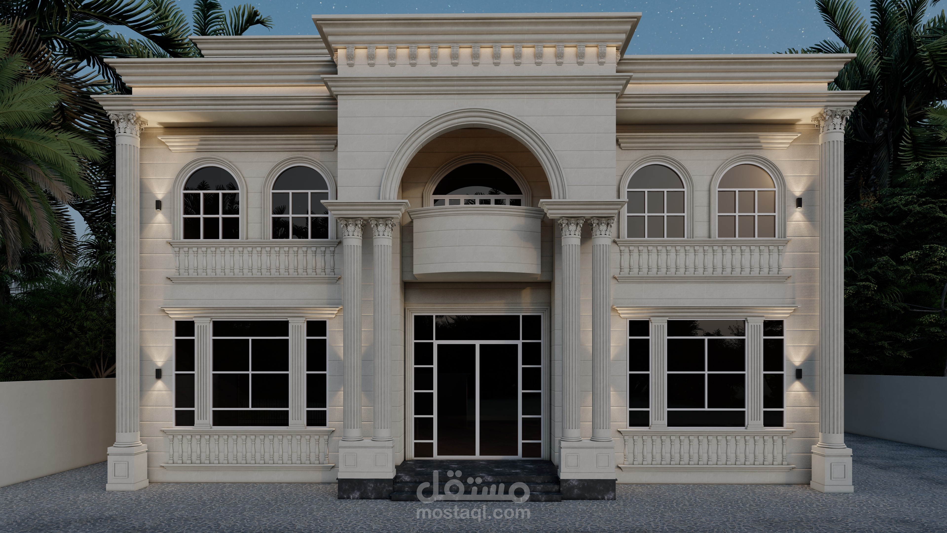 تصميم واجهة فيلا ومجلس كلاسيكي