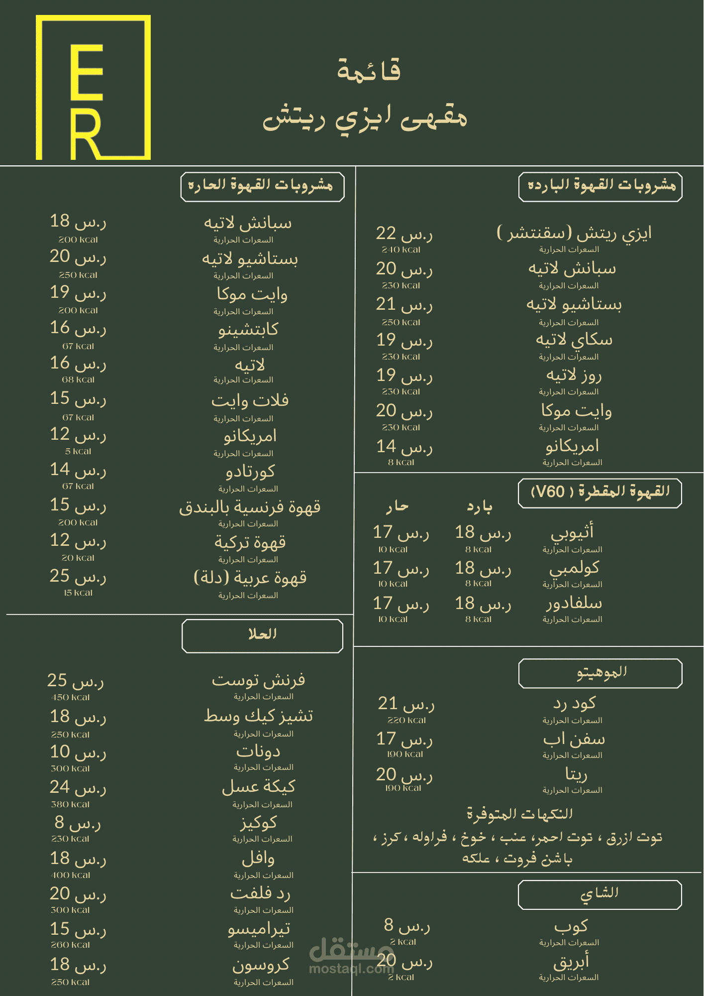 تصميم منيو لمقهى