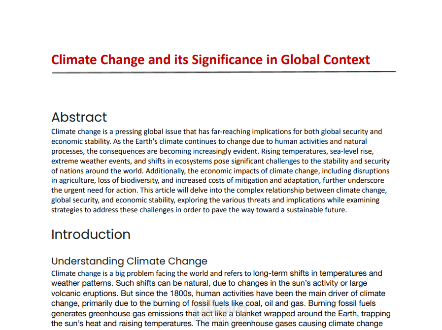 Climate Change and its Significance in Global Context
