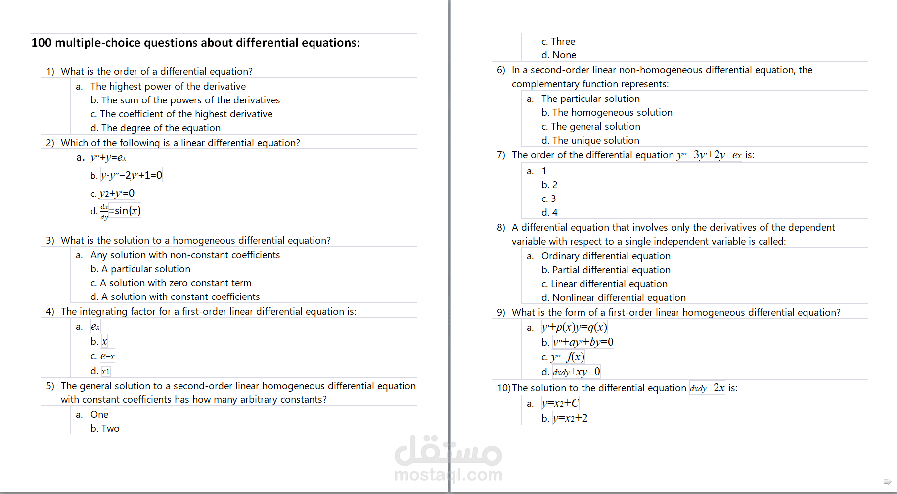 عمل تمارين على درس differential equation