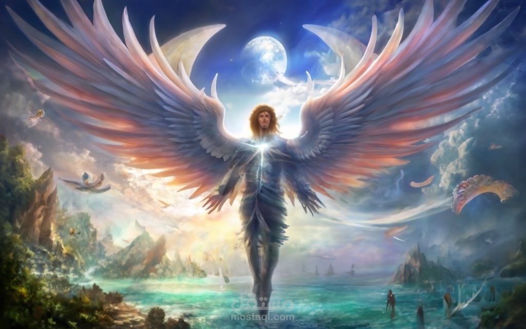 a shining angel with 500 huge wings