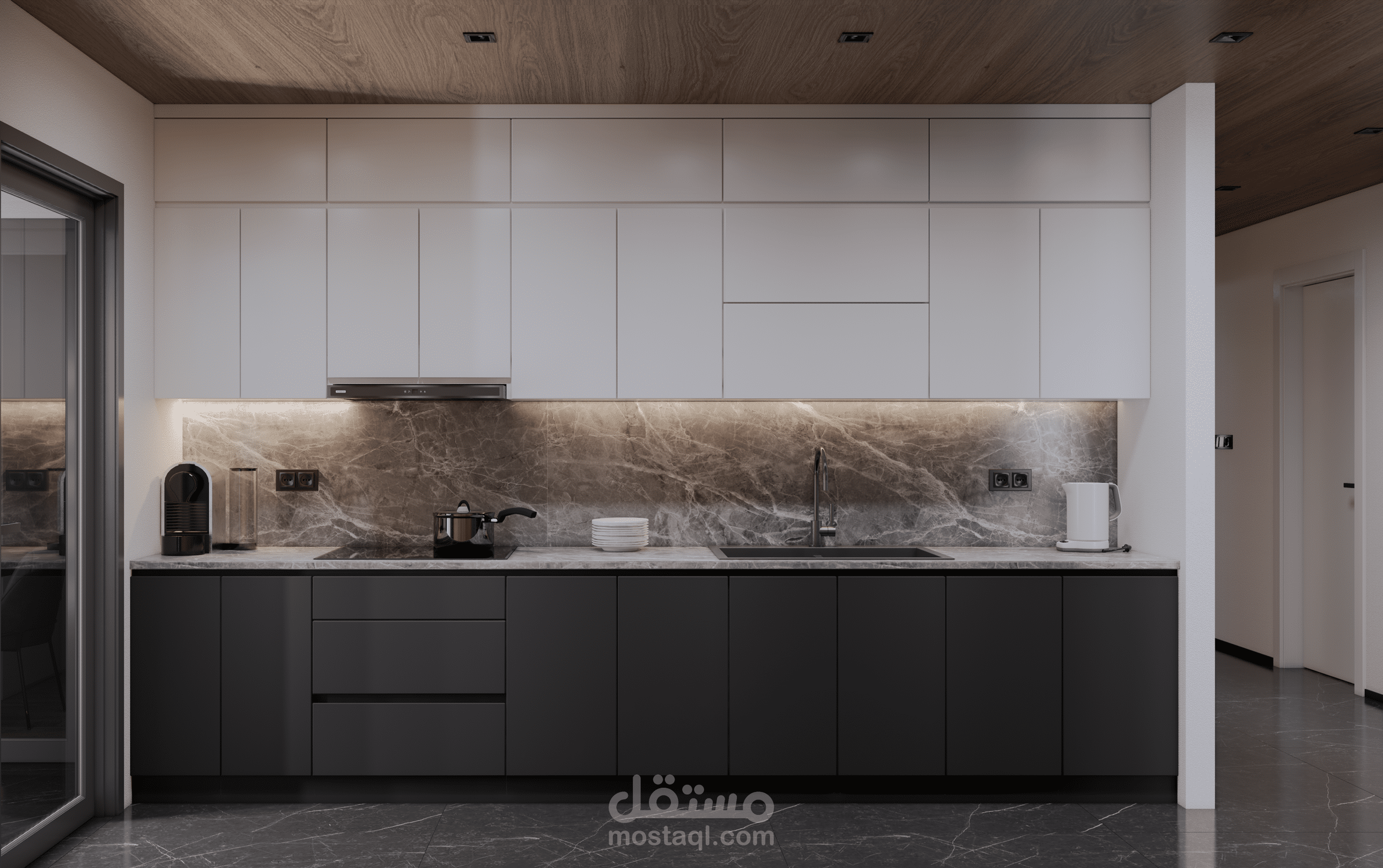 تصميم مطبخ minimalist  مع عرض واقعي