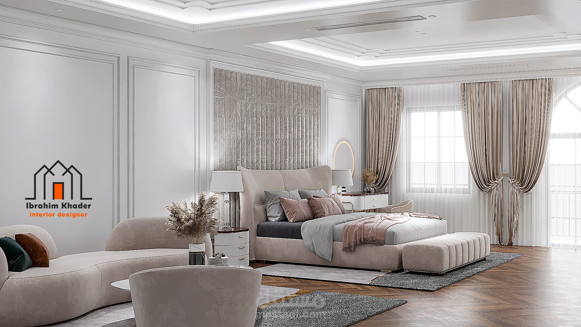 تصميم غرفه نوم رئيسيه مودرن بالوان محايده