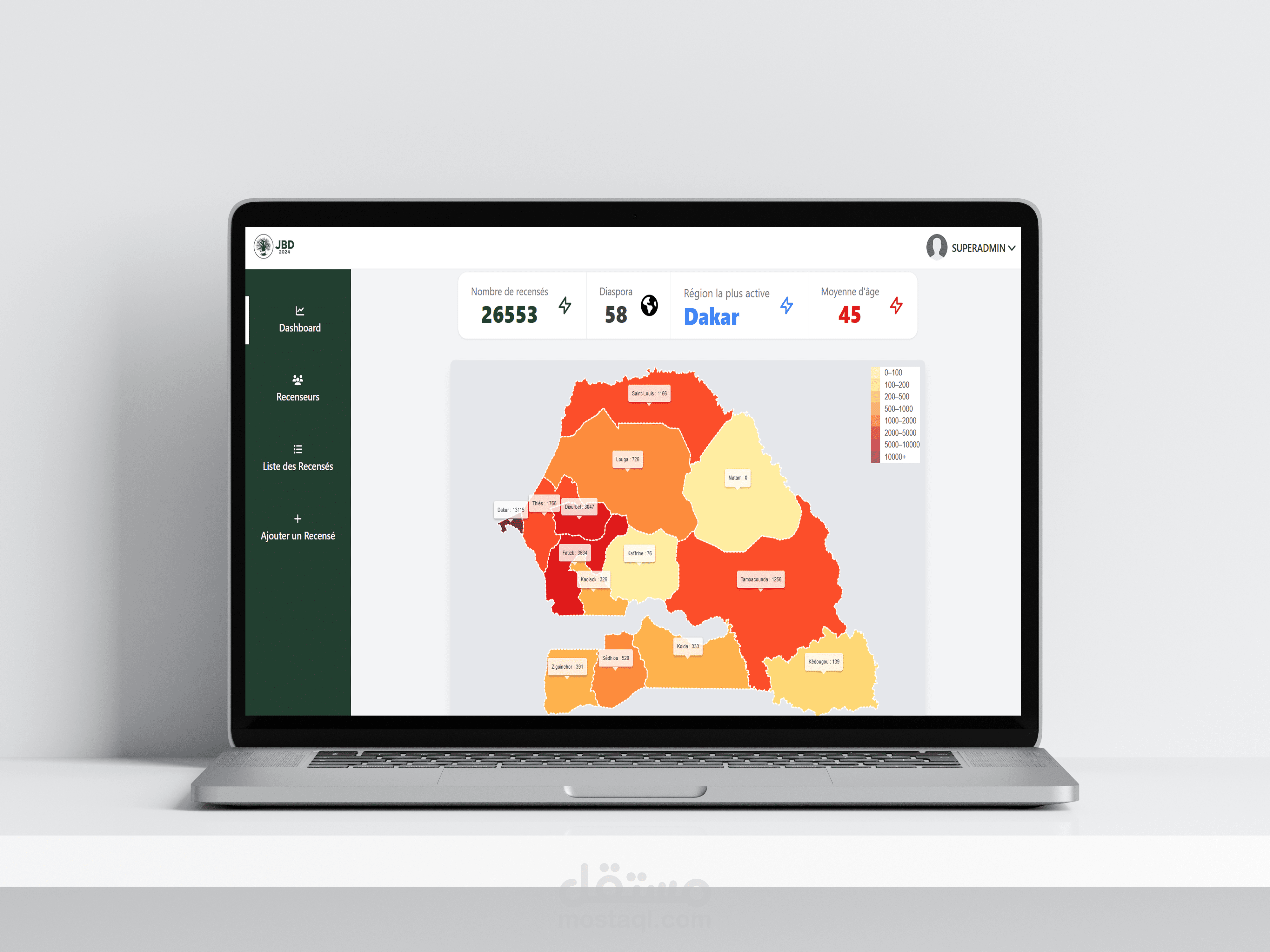 تطبيق ويب لإدارة عمليات الإحصاء في السنغال - Laravel