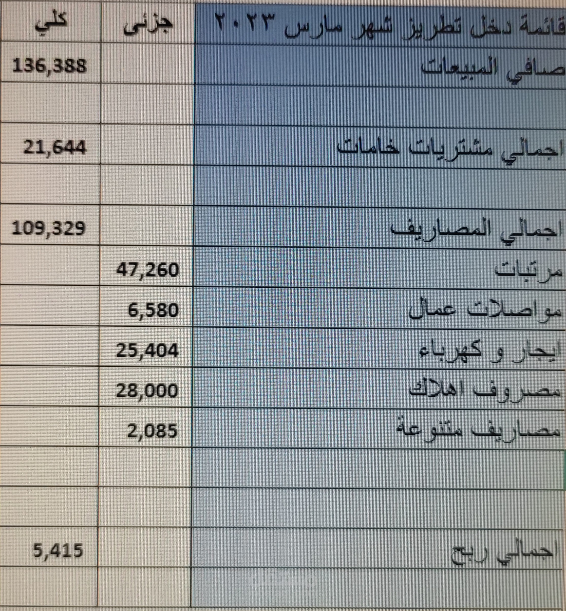 قائمه دخل شهريا
