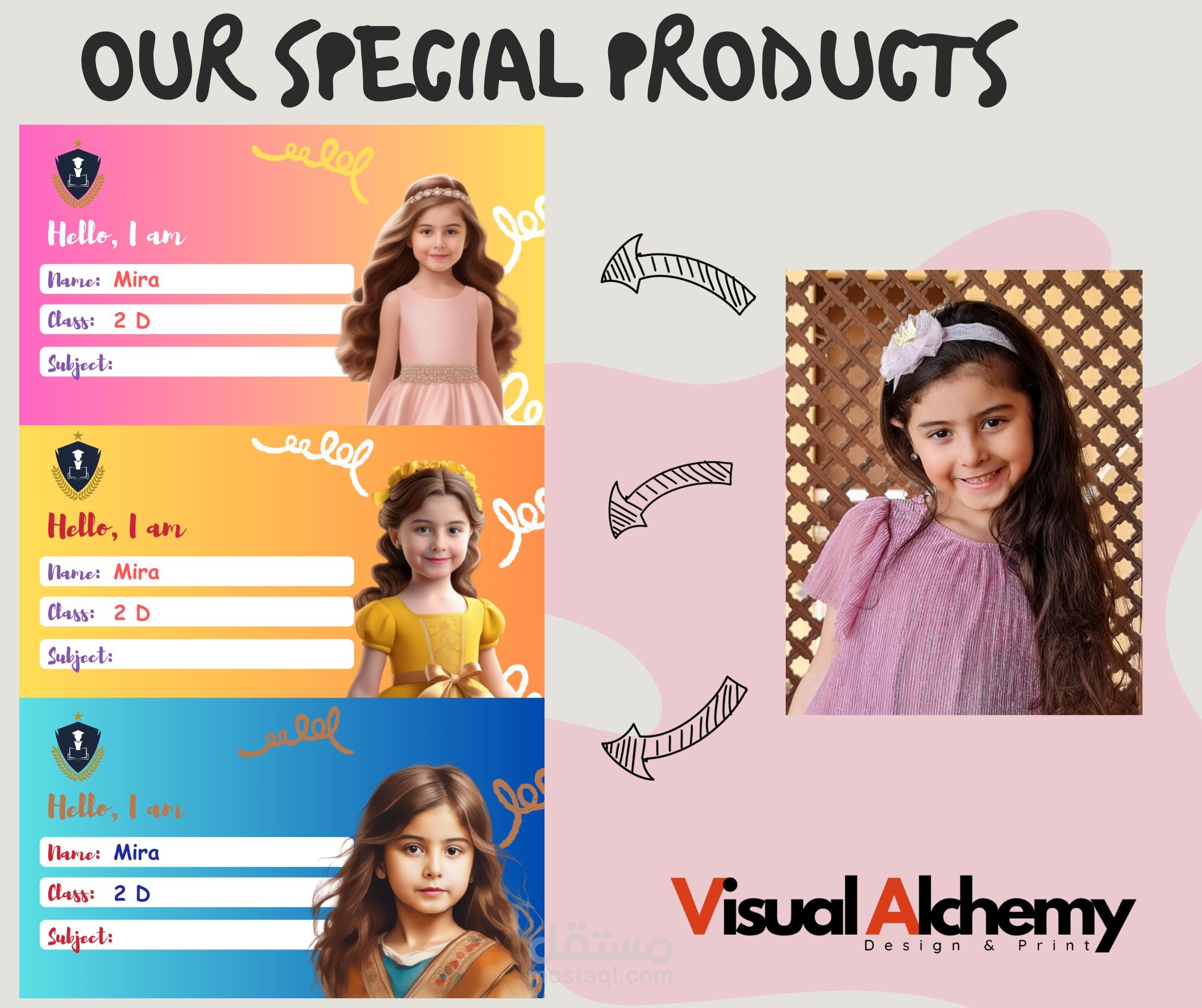 Creative School name tags استيكرات مدارس للاطفال