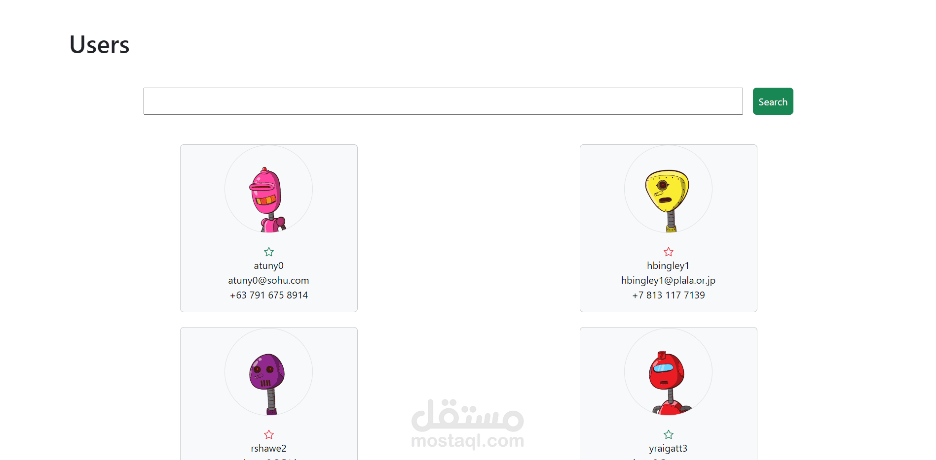 صفحة عرض المستخدمين (List users)