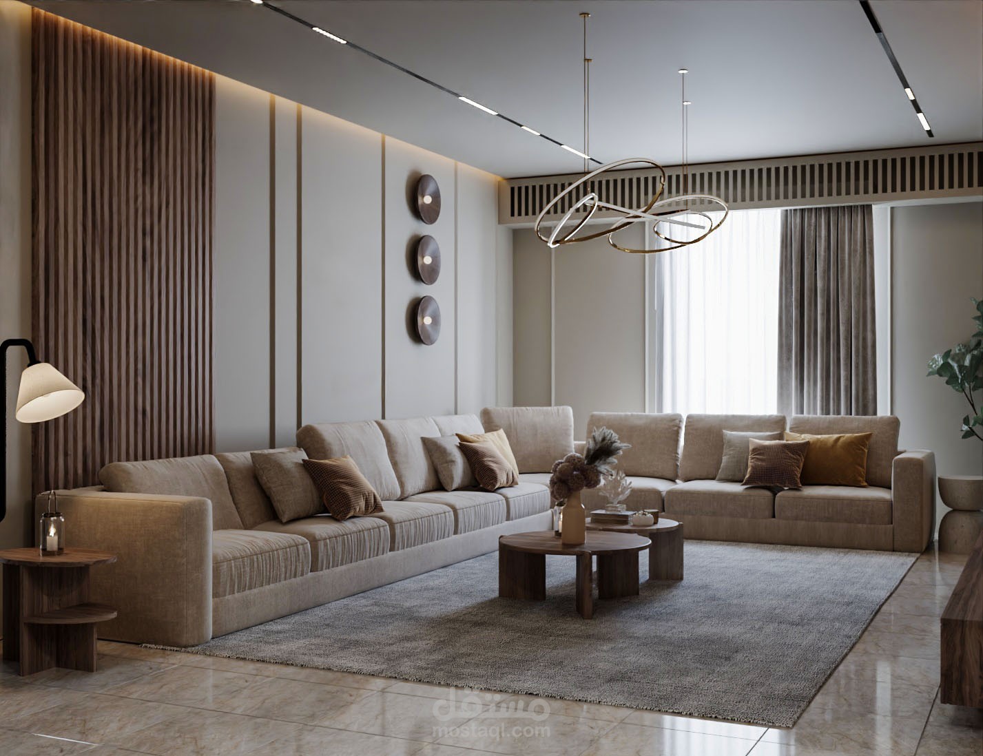 تصميم داخلي لغرفة معيشة بالنمط الحديث