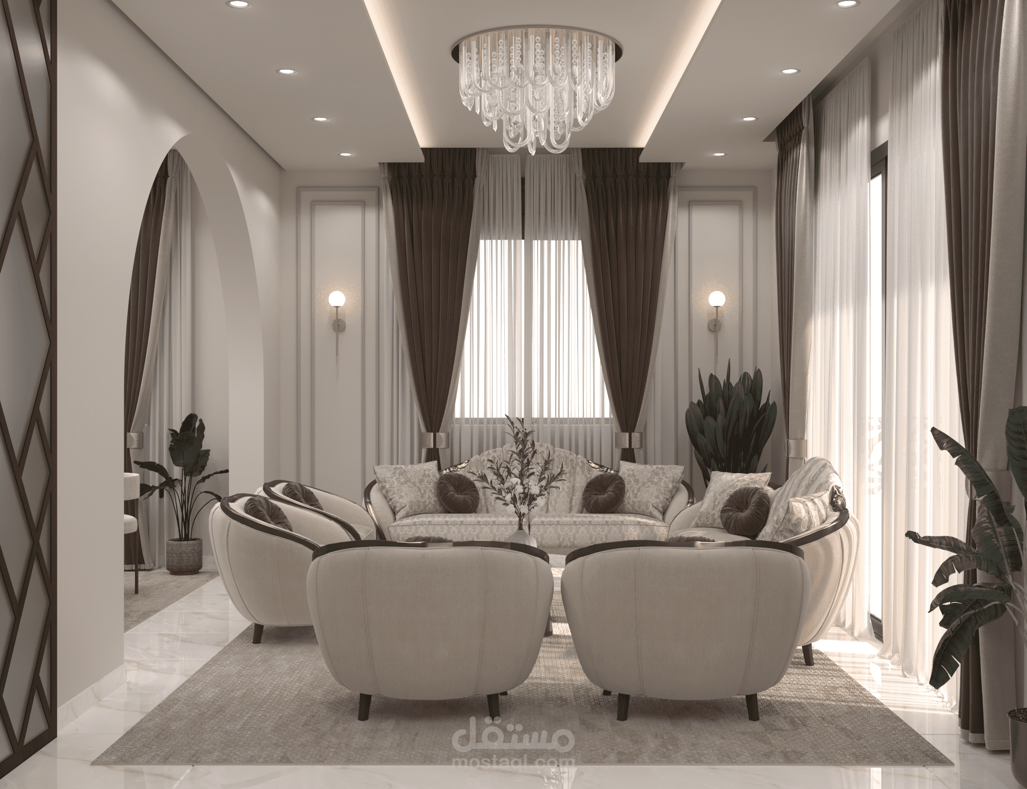 غرفة معيشة وضيوف وركن طعام |  Modern-Classical Interior Design - guest room ,dining room &living room