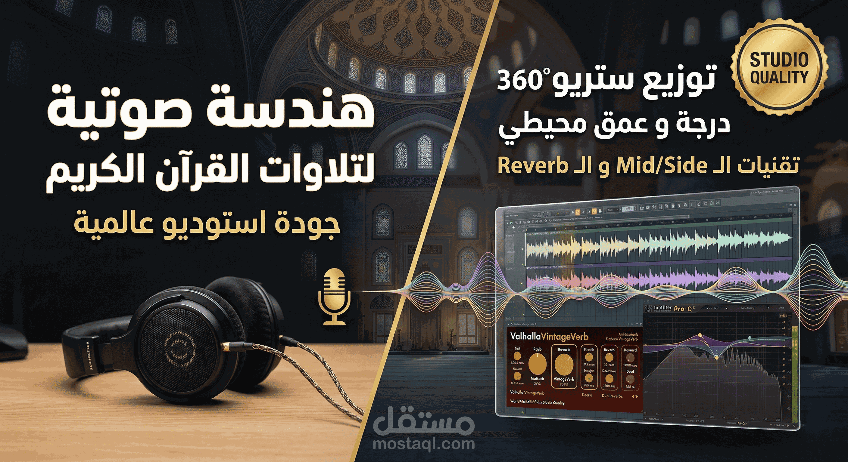 تنقية الصوت ورفع الجودة مع إعادة بناء للفضاء الصوتي باستخدام تقنيات الهندسة الصوتية المتقدمة