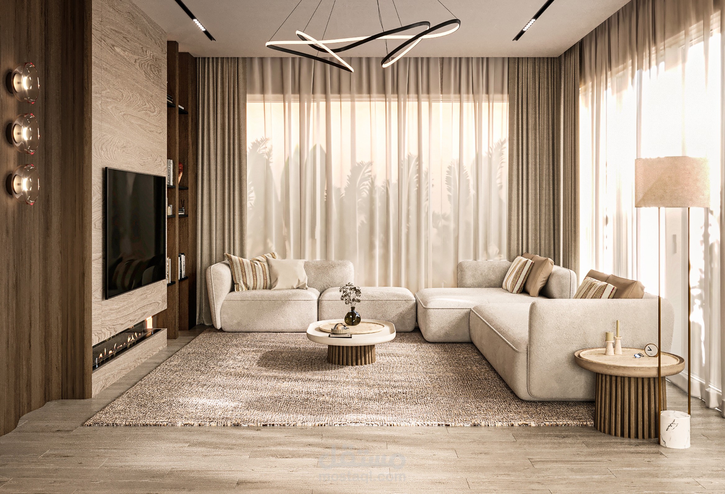 تصميم داخلي لفراغ معيشة بفيلا