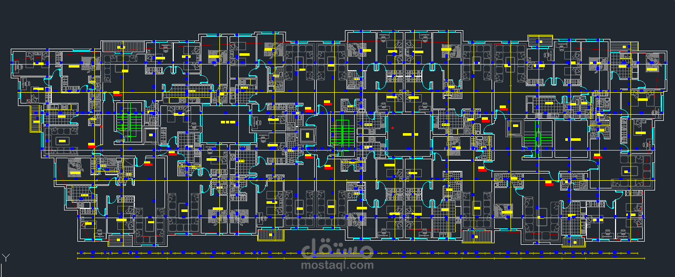 إعداد مخطط معماري تنفيذي (AutoCAD) لمبنى سكني متعدد الشقق