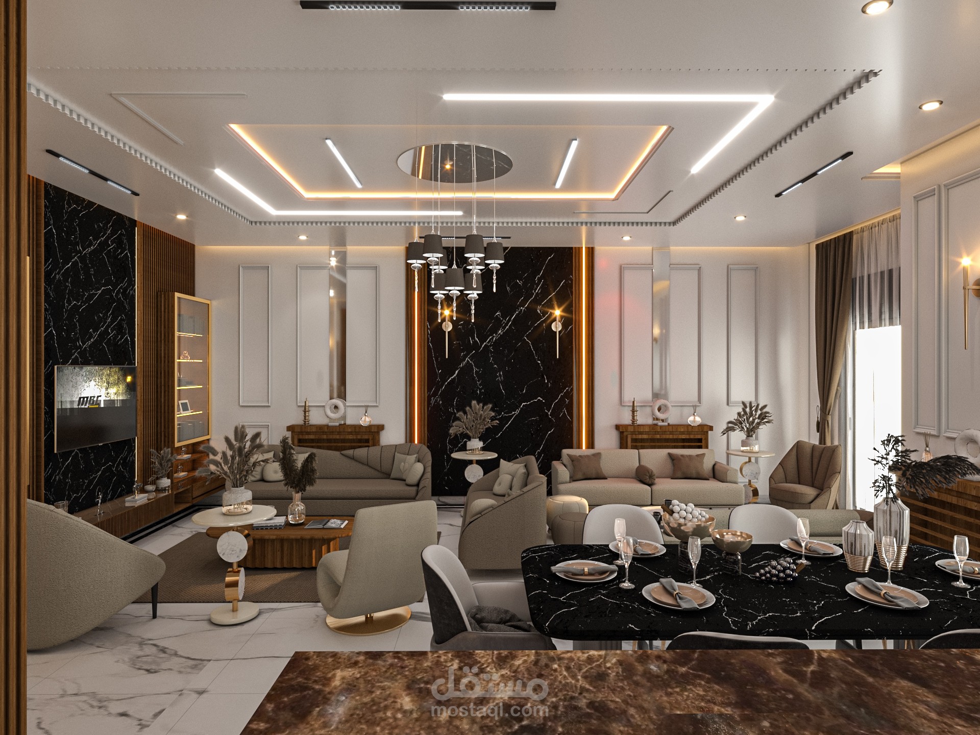 تصميم القسم النهاري في شقة سكنية - ديكور داخلي