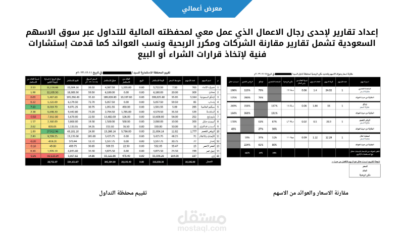 إعداد تقارير لمحفظة التداول في البورصة السعودية.