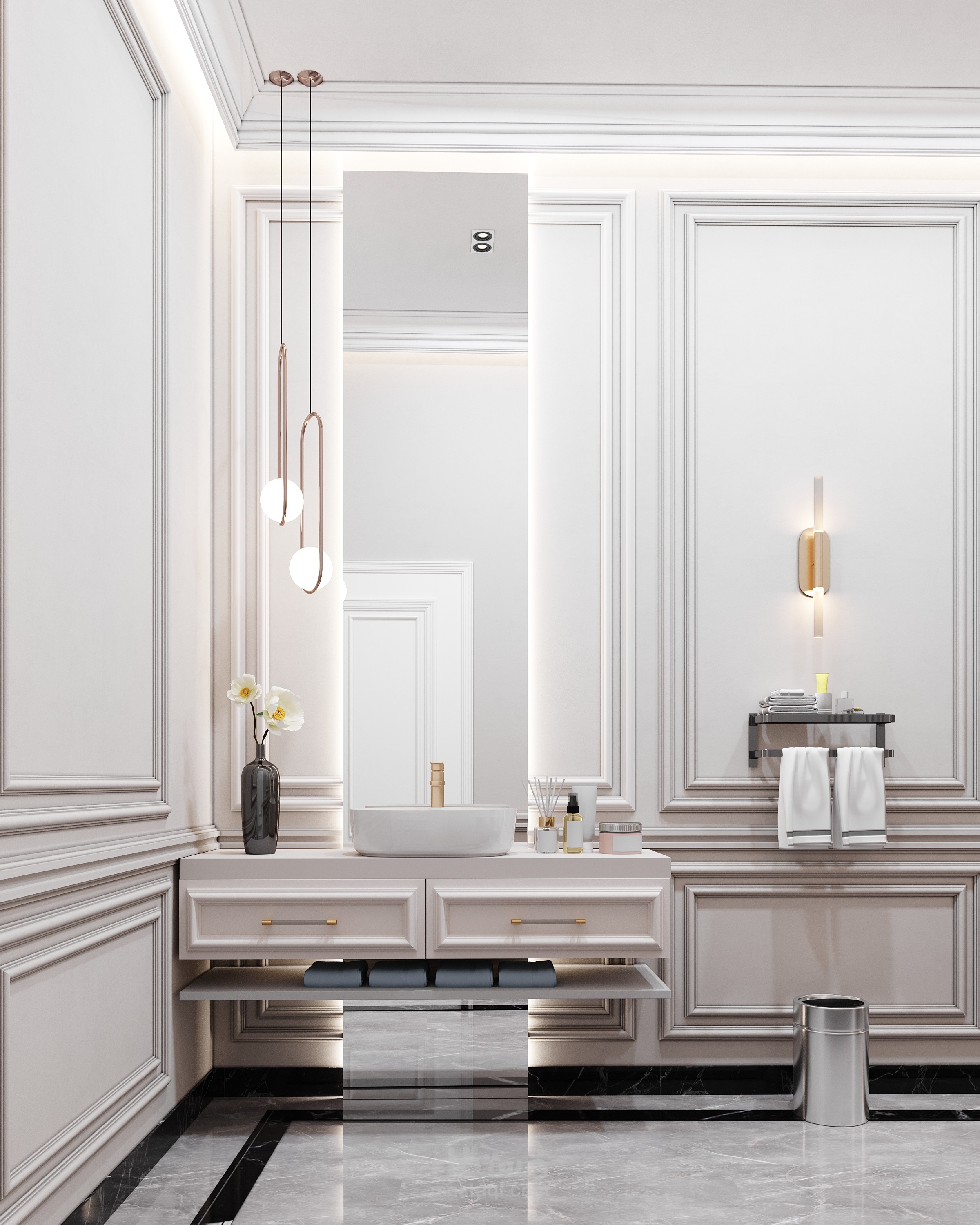 تصميم دورة مياه على النمط النيوكلاسيك