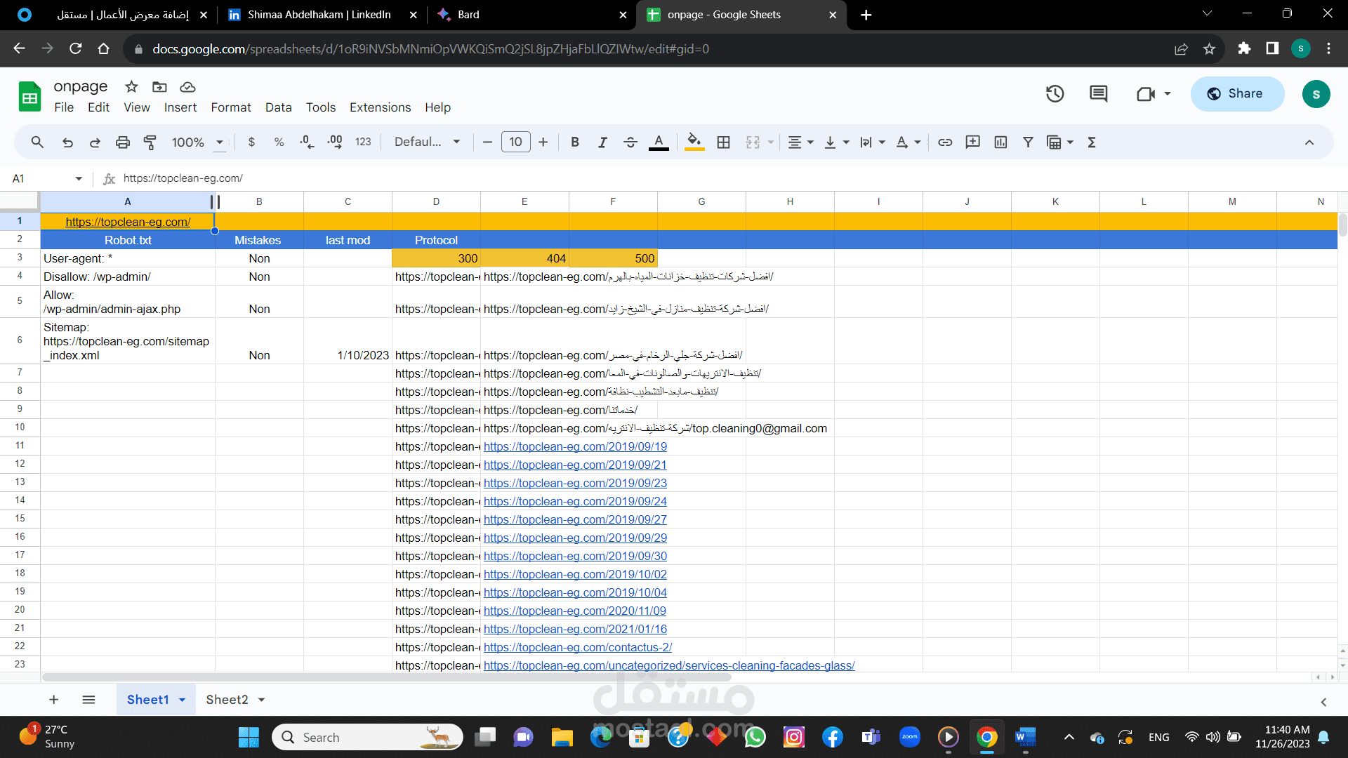 تحليل الصفحات لشركة نظافة فى مصر