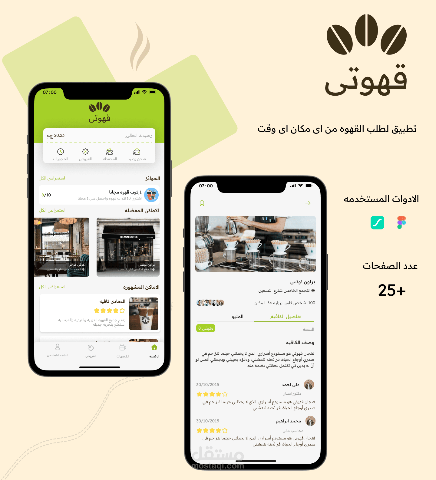 Coffee shop app UI Design -تصميم تطبيق قهوتى