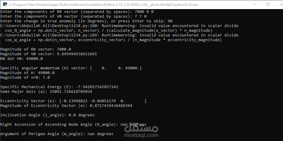 a python program to calc orbital elements and lagrange cooffecients